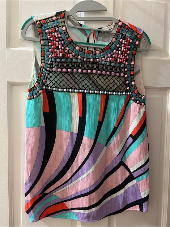 Emilio Pucci Tops - Emilio Pucci Pink Turquoise Black Beaded Sleeveless Top